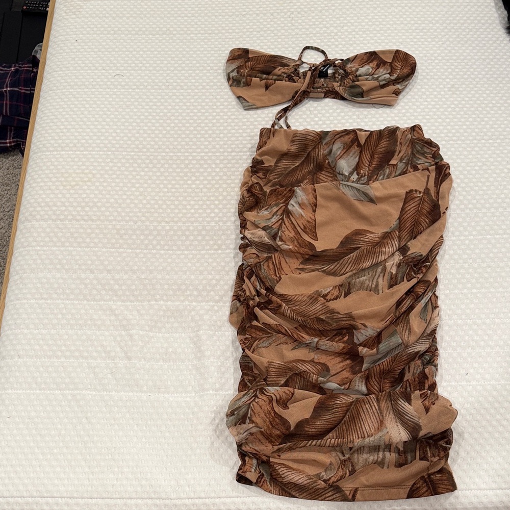 Windsor Brown Leaf Print Midi Skirt Set